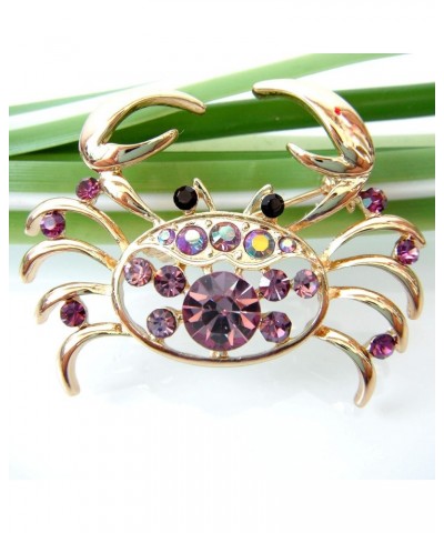 18k Gold Plated Multi-Color Crystal Sea Crab Brooch Pin Purple $9.51 Brooches & Pins