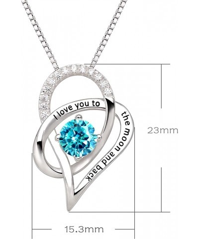 Jewelry Sterling Silver Birth Month I Love You To The Moon and Back Love Heart Cubic Zirconia Pendant Necklace March $19.35 N...