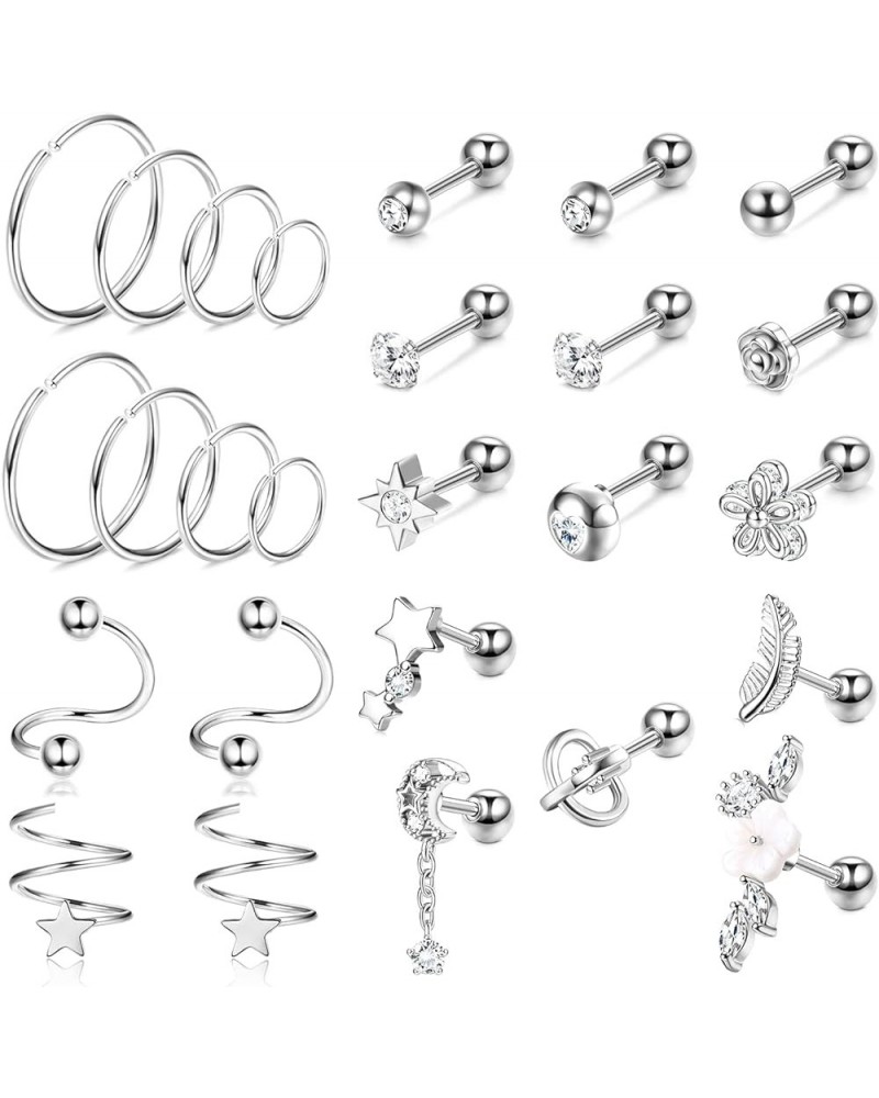 26Pcs 16g Cartilage Stud Earrings for Women 316L Stainless Steel Cartilage Earring Stud Tragus Stud Earrings Set Forward Heli...