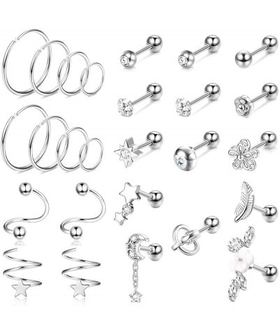 26Pcs 16g Cartilage Stud Earrings for Women 316L Stainless Steel Cartilage Earring Stud Tragus Stud Earrings Set Forward Heli...