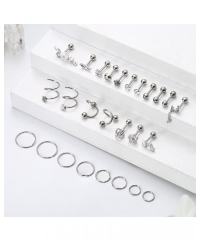 26Pcs 16g Cartilage Stud Earrings for Women 316L Stainless Steel Cartilage Earring Stud Tragus Stud Earrings Set Forward Heli...