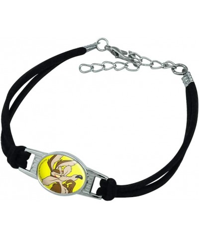 Looney Tunes Wile E Coyote Novelty Suede Leather Metal Bracelet black $10.43 Bracelets