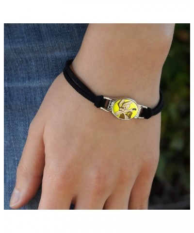 Looney Tunes Wile E Coyote Novelty Suede Leather Metal Bracelet black $10.43 Bracelets