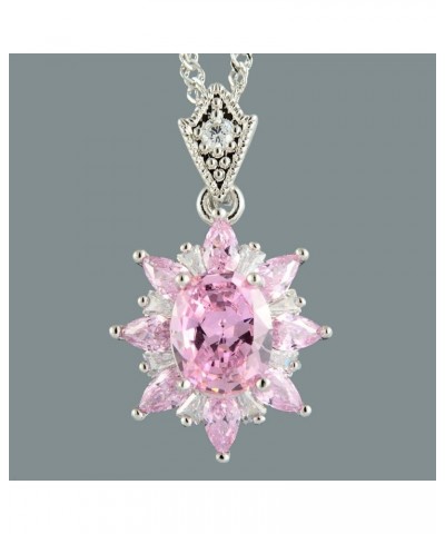 Oval CubicZirconia 18K White Gold Plated Flower Pendant Necklace Curb Chain Pink $7.00 Necklaces