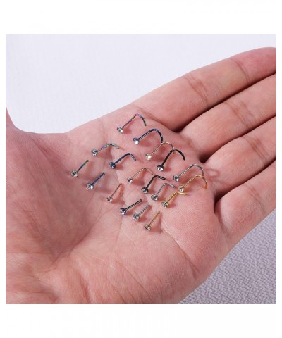 6pcs 20g Nose Studs Black Rose Gold Nose Rings Stainless Steel L Shaped Corkscrew Nose Ring Studs for Women Men Small Cute No...