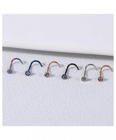 6pcs 20g Nose Studs Black Rose Gold Nose Rings Stainless Steel L Shaped Corkscrew Nose Ring Studs for Women Men Small Cute No...