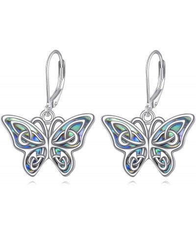 Butterfly Drop Earrings for Women 925 Sterling Silver Celtic Knot Abalone Shell Leverback Dangle Earrings Butterfly Jewelry G...