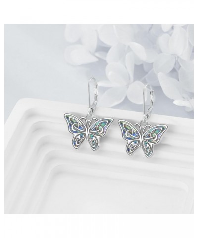 Butterfly Drop Earrings for Women 925 Sterling Silver Celtic Knot Abalone Shell Leverback Dangle Earrings Butterfly Jewelry G...