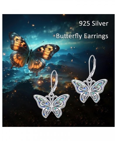 Butterfly Drop Earrings for Women 925 Sterling Silver Celtic Knot Abalone Shell Leverback Dangle Earrings Butterfly Jewelry G...