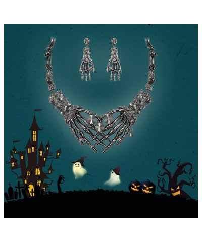 Austrian Crystal Halloween Skeleton Hand Skull Necklace Earrings Set Gray Black-Tone $11.96 Jewelry Sets