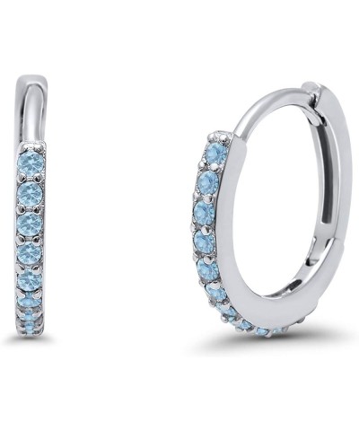 Huggie Hoop Earrings Round Simulated Cubic Zirconia 925 Sterling Silver Choose Color Simulated Aquamarine CZ $14.49 Earrings