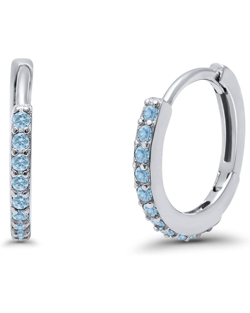 Huggie Hoop Earrings Round Simulated Cubic Zirconia 925 Sterling Silver Choose Color Simulated Aquamarine CZ $14.49 Earrings