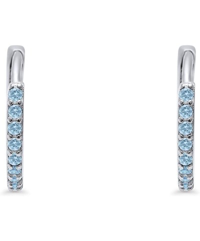 Huggie Hoop Earrings Round Simulated Cubic Zirconia 925 Sterling Silver Choose Color Simulated Aquamarine CZ $14.49 Earrings