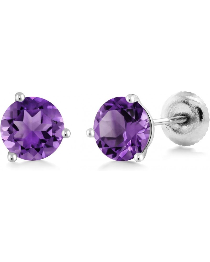 18K White Gold Purple Amethyst 3 Prong Martini Screw Back Stud Earrings For Women (0.90 Cttw, Gemstone Birthstone, Round 5MM)...