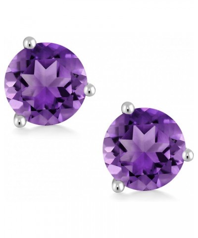 18K White Gold Purple Amethyst 3 Prong Martini Screw Back Stud Earrings For Women (0.90 Cttw, Gemstone Birthstone, Round 5MM)...