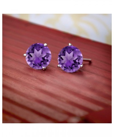 18K White Gold Purple Amethyst 3 Prong Martini Screw Back Stud Earrings For Women (0.90 Cttw, Gemstone Birthstone, Round 5MM)...