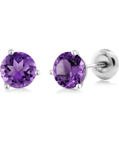 18K White Gold Purple Amethyst 3 Prong Martini Screw Back Stud Earrings For Women (0.90 Cttw, Gemstone Birthstone, Round 5MM)...