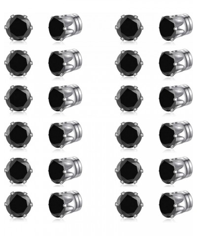 12 Pairs Colors Cubic Zirconia Magnetic Earrings Set Clip on Non Piercing Earrings Unisex 6mm Black $10.25 Earrings