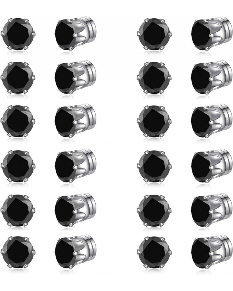 12 Pairs Colors Cubic Zirconia Magnetic Earrings Set Clip on Non Piercing Earrings Unisex 6mm Black $10.25 Earrings