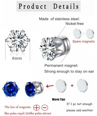 12 Pairs Colors Cubic Zirconia Magnetic Earrings Set Clip on Non Piercing Earrings Unisex 6mm Black $10.25 Earrings