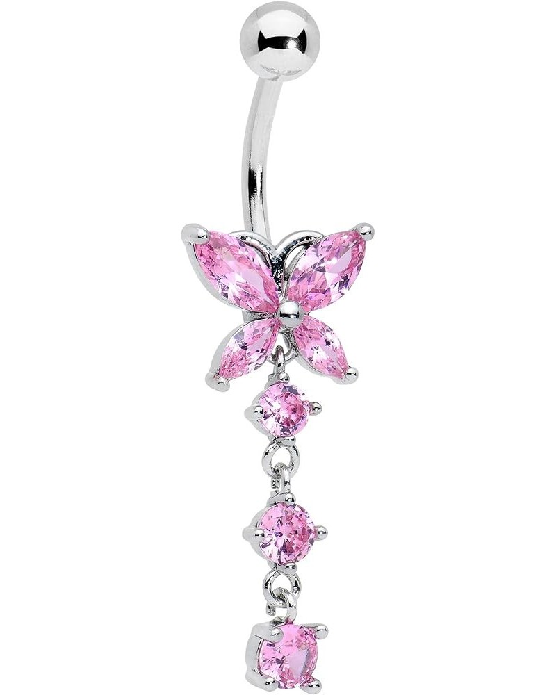 Womens 316L Steel Navel Ring Piercing Color Accent Double Butterfly Dangle Belly Button Ring Pink $9.51 Body Jewelry