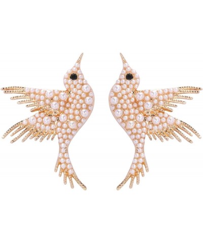 Hummingbird Stud Earrings Alloy Animal Earring Colorful Dangle Cute Crystal Bird Earrings Jewelry for Women Teens Girls White...