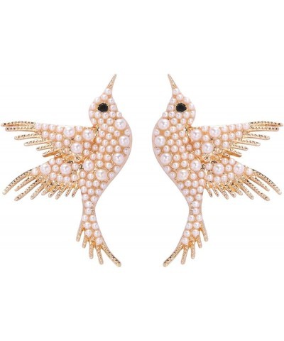 Hummingbird Stud Earrings Alloy Animal Earring Colorful Dangle Cute Crystal Bird Earrings Jewelry for Women Teens Girls White...