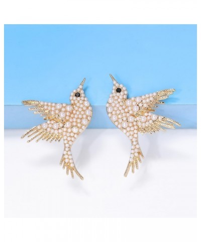 Hummingbird Stud Earrings Alloy Animal Earring Colorful Dangle Cute Crystal Bird Earrings Jewelry for Women Teens Girls White...