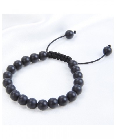 Natural Healing Power Gemstone Crystal Beads Unisex Adjustable Macrame Bracelets Matte Onyx 8mm $14.45 Bracelets