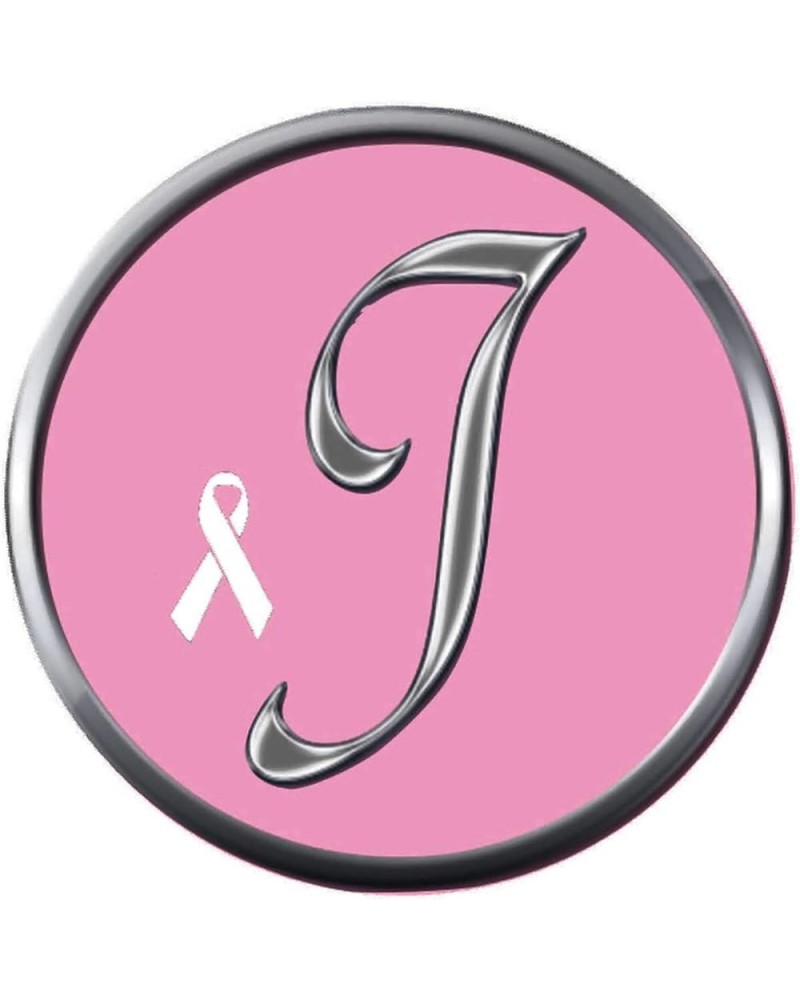 Monogram Alphabet Silver Letter Pink Background Breast Cancer Ribbon Survivor Cure by Awareness 18MM - 20MM Snap Jewelry Char...