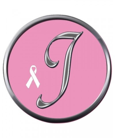 Monogram Alphabet Silver Letter Pink Background Breast Cancer Ribbon Survivor Cure by Awareness 18MM - 20MM Snap Jewelry Char...