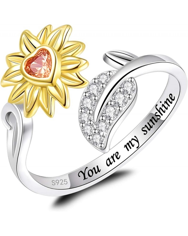 925 Sterling Silver Adjustable Ring You Are My Sunshine Sunflower Rings for Women A $13.44 Rings