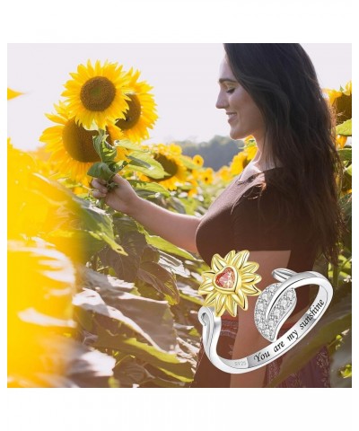 925 Sterling Silver Adjustable Ring You Are My Sunshine Sunflower Rings for Women A $13.44 Rings