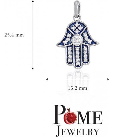 Hamsa Hand CZ Pendant Necklace in Sterling Silver, Cubic Zirconia, Blue Enamel, Made in America 16" Necklace $54.61 Necklaces