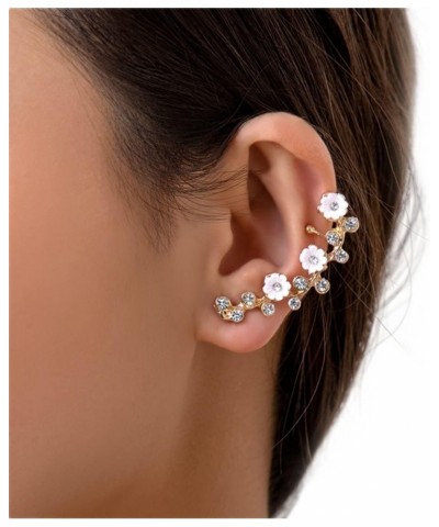 Flower Rhinestone Stud Earring Climber Left Ear Crawler Gold Earring Bridal Wedding Jewelry for Women and Girls $6.62 Earrings