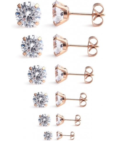 20G Mix Color Stainless Steel Clear Round Cubic Zirconia Stud Earrings for Men Women 2-8mm 7Pairs 7Pairs - Rose Gold $7.64 Ea...