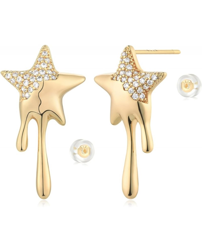 Women Earrings Gold Stud 14K Gold Filled Small Simple Hypoallergenic Summer Beach Everyday Jewelry Dripping Star $10.79 Earrings