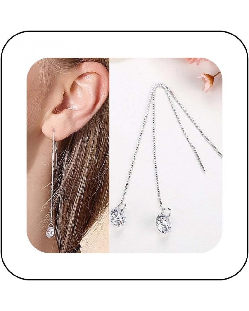 Boho Crystal Tassel Threader Earrings Silver Bar Tassel Drop Earrings Vintage Cz Chain Earrings Rhinestone Linear Drop Earrin...