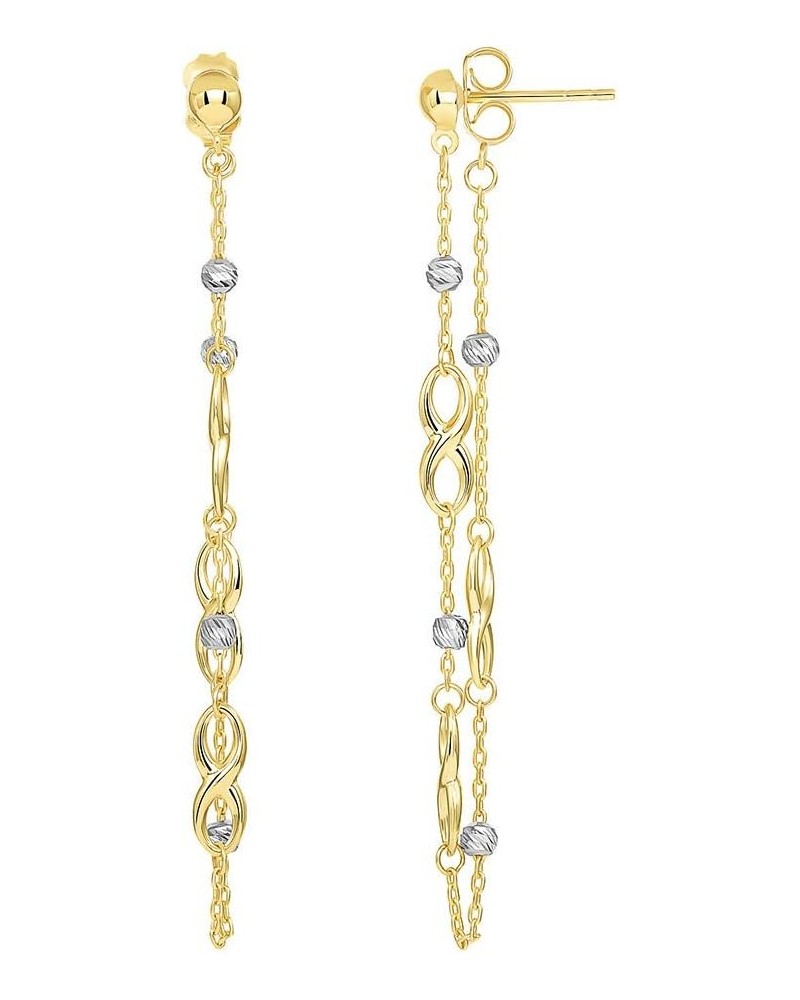 14k Two Tone Gold Infinity Love Symbol Beaded Dangling Drop Earrings with Friction Back﻿ $49.50 Earrings