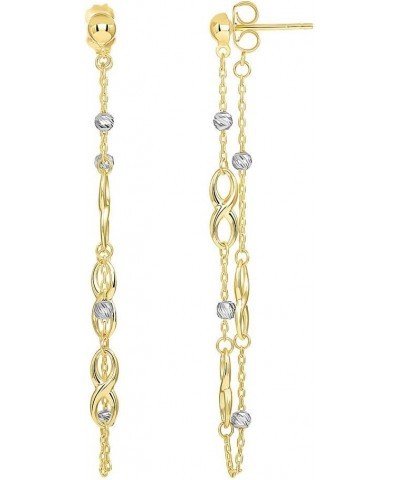 14k Two Tone Gold Infinity Love Symbol Beaded Dangling Drop Earrings with Friction Back﻿ $49.50 Earrings