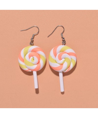 2 Pairs Handmade Rainbow Lollipop Earrings Set for Women Teen Girls Polymer Clay Delicate Sweet Colorful Simulated Swirl Cand...