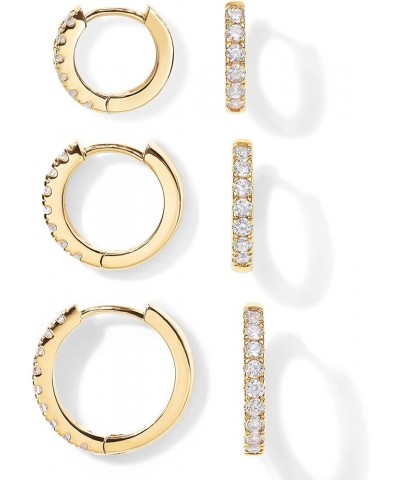 18K Gold Plated 925 Sterling Silver Post, 3 Pairs Small Gold Hoop Earrings Set | Mini Cartilage Helix Huggie Hoop Pack for Wo...