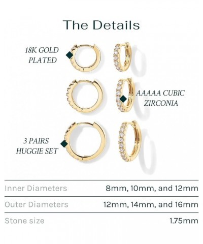 18K Gold Plated 925 Sterling Silver Post, 3 Pairs Small Gold Hoop Earrings Set | Mini Cartilage Helix Huggie Hoop Pack for Wo...