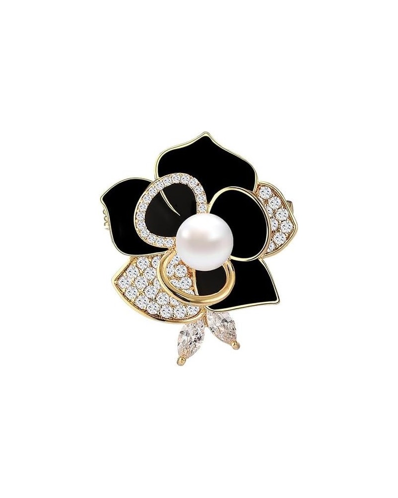 Delicate 14K Gold Camellia Brooch with Natural Freshwater Pearls, Moissanite Embellished Floral Lavish Diamond Brooch, Weddin...