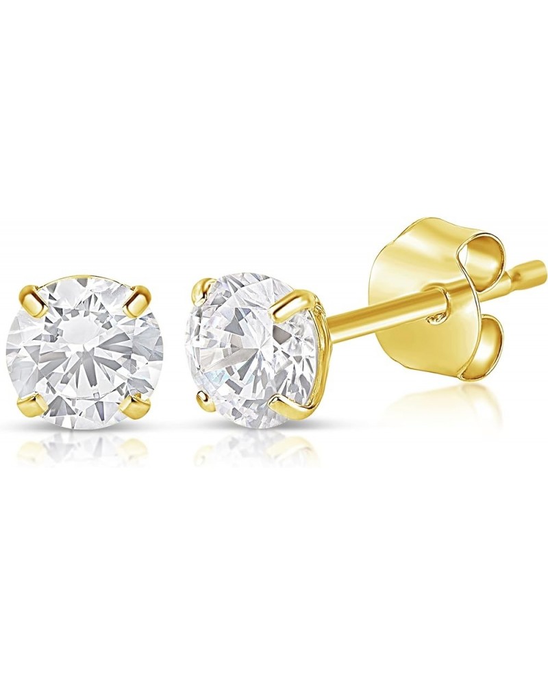 14k Gold AAAAA Cubic Zirconia Earrings Studs | Round Brilliant CZ Studs Real Gold Earrings Yellow Gold | 4.5MM $46.20 Earrings