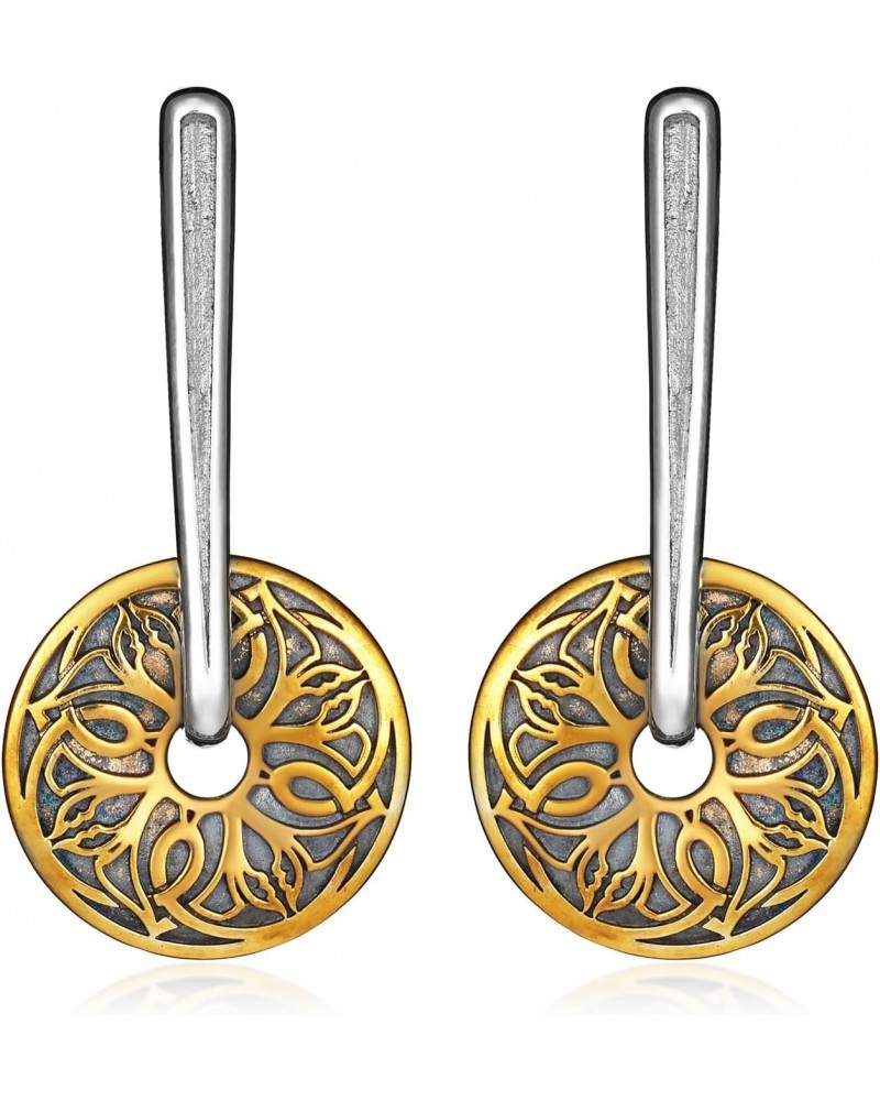 Ethnic Oxidized 18K Gold-plated Sterling Silver Round Drop Earrings for Women $41.14 Earrings