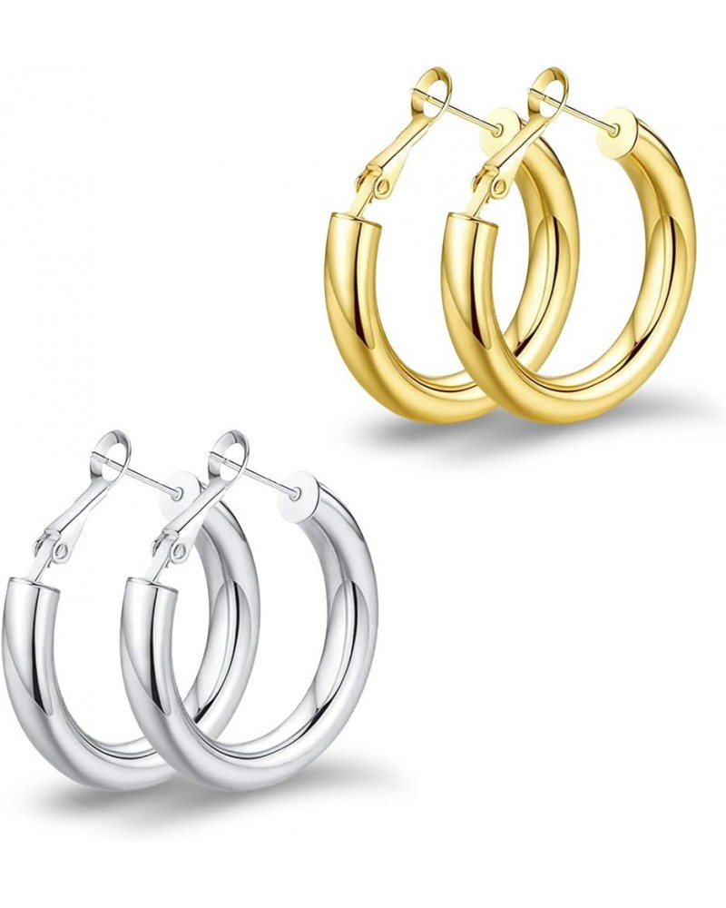 925 Sterling Silver Post Chunky Gold Hoop Earrings, 14K Gold Plated Earrings for Women Lightweight Hollow Tube 25mm-70mm Gold...