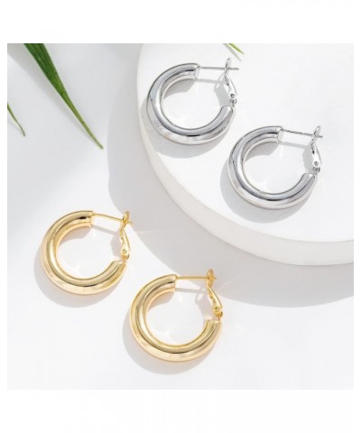 925 Sterling Silver Post Chunky Gold Hoop Earrings, 14K Gold Plated Earrings for Women Lightweight Hollow Tube 25mm-70mm Gold...