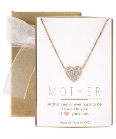 Gift for Mom, Aunt, Grandma - CZ Heart Pendant Necklace in Sterling Silver, Gold Vermeil, Rose Gold Vermeil MOTHER, Rose Gold...