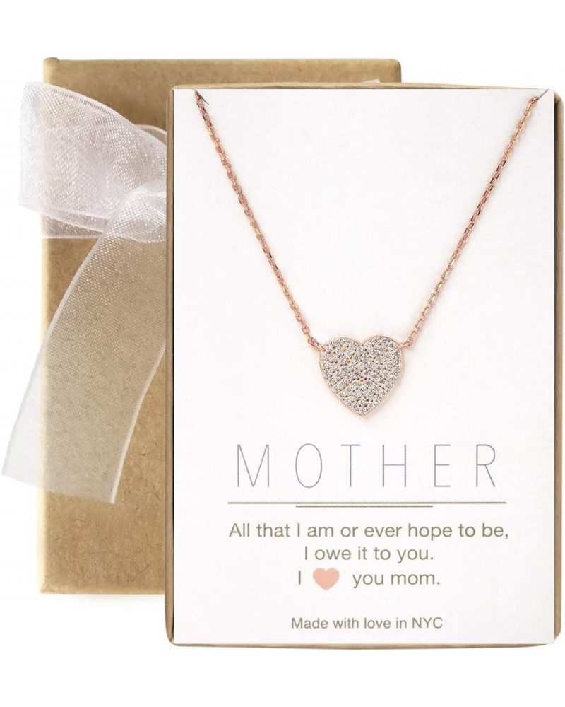 Gift for Mom, Aunt, Grandma - CZ Heart Pendant Necklace in Sterling Silver, Gold Vermeil, Rose Gold Vermeil MOTHER, Rose Gold...